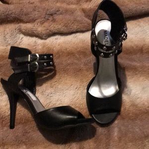 Black Ankle Straps Studded Heels
